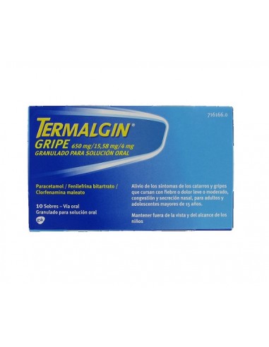 TERMALGIN GRIPE 650 mg 15,58 mg 4 mg granulado para solución oral Paracetamol Fenilefrina bitartrato Clorfenamina maleato