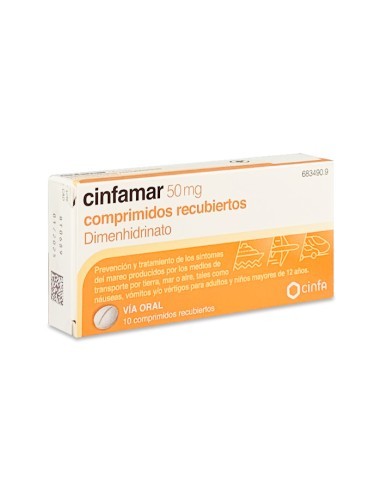 Cinfamar 50 mg comprimidos recubiertos dimenhidrinato