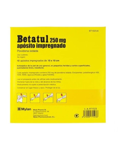 Betatul 250 mg apósito impregnado Povidona iodada