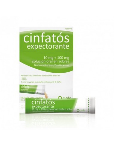 Cinfatós expectorante 10 mg + 100 mg solución oral en sobresDextrometorfano, hidrobromuro/Guaifenesina