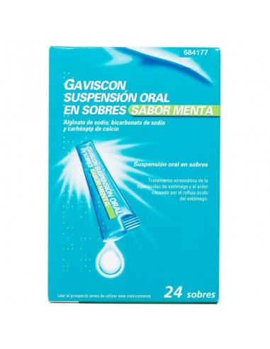Gaviscon suspensión oral en sobres sabor menta Alginato de sodio, hidrogenocarbonato (bicarbonato) de sodio